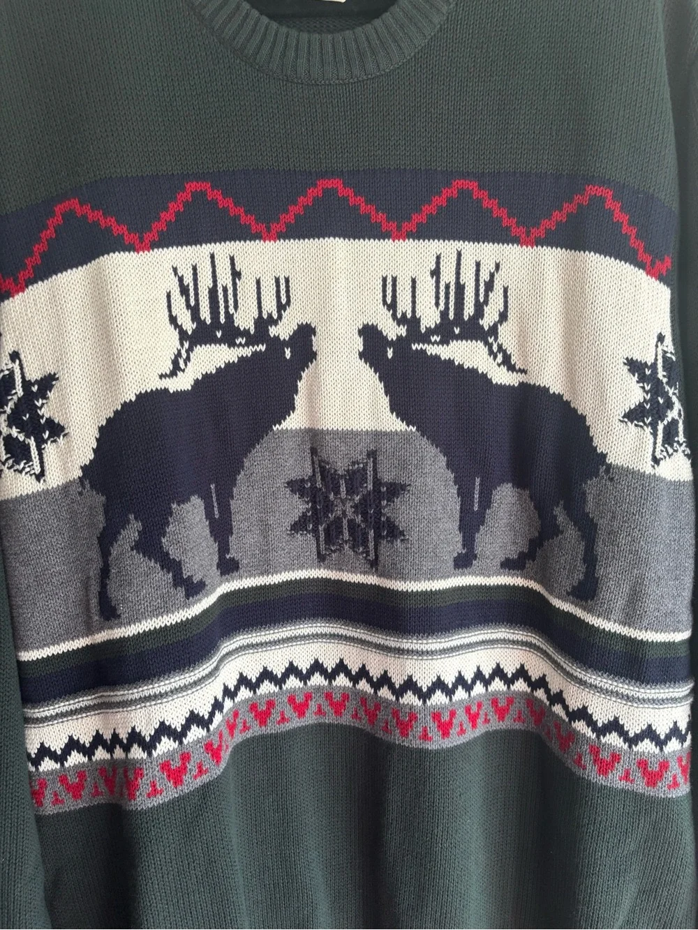 Dockers Holiday Christmas Sweater Fair Isle XXL Green 100% Cotton Deer Elk Moose